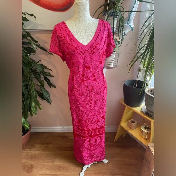 JS Collections Pink Ruffled Maxi Gown - Picture 2 of 15